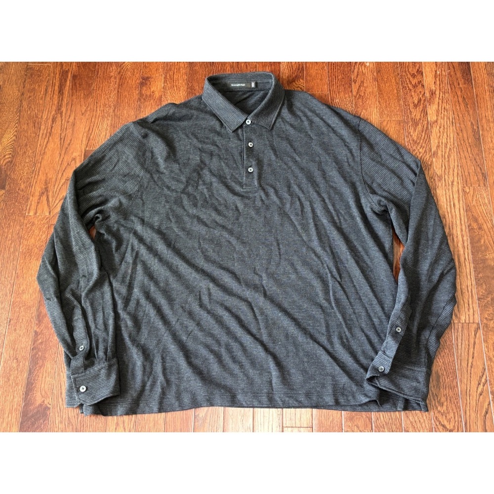 Ermenegildo Zegna Polo Shirt 60 4XL Gray Wool Cotton Long Sleeve‎ Made Italy